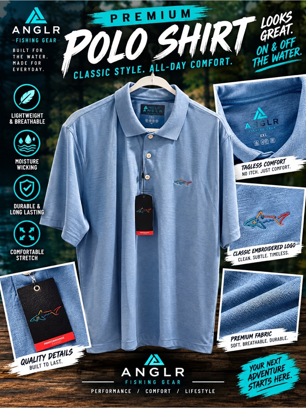 ANGL Men’s Light Blue Classic Embroidered Polo